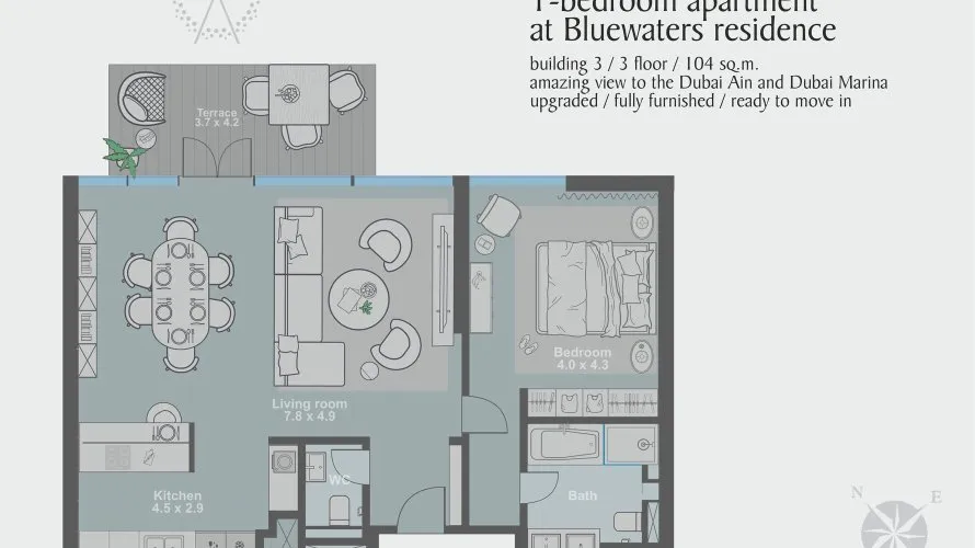 Apartamento de 1 dormitorio en BLUEWATERS RESIDENCES Bluewaters, UAE No. 31 № 1