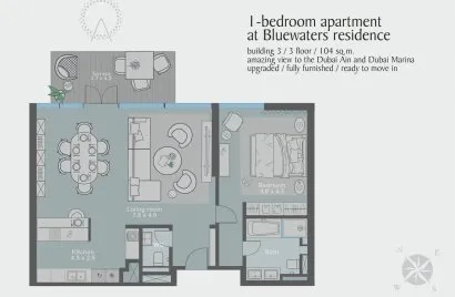 Apartamento de 1 dormitorio en Bluewaters Residences, UAE No. 56