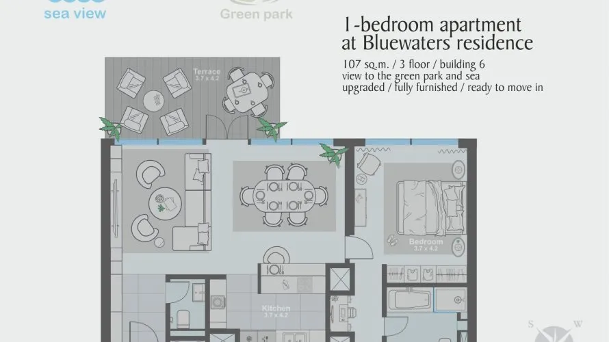 1 bedroom apartment for sale , Bluewaters Residences, Bluewaters, Dubai, UAE No. 47 № 2